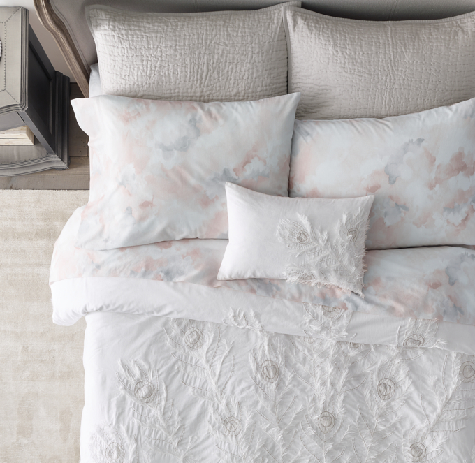 Duvet cover and boudoir sham shown in White. Sheet set shown in Multi. Quilted sham shown in Grey.