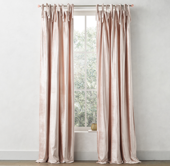 Front view of Luster Velvet Tie-Top Drapery Panel 