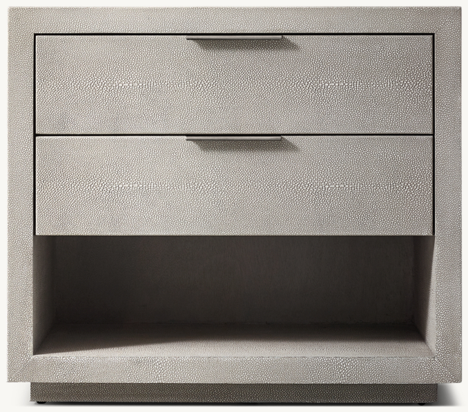 Front view of Clio Shagreen 2-Drawer Open Nightstand - Pewter 