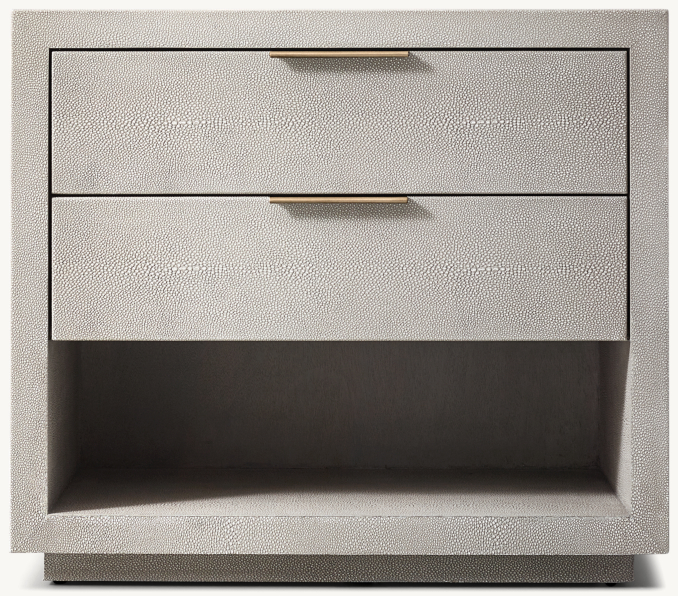 Front view of Clio Shagreen 2-Drawer Open Nightstand - Brass 