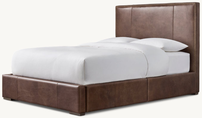 Ronson Leather Parsons Storage Bed With Aged Brass Nailheads | RH