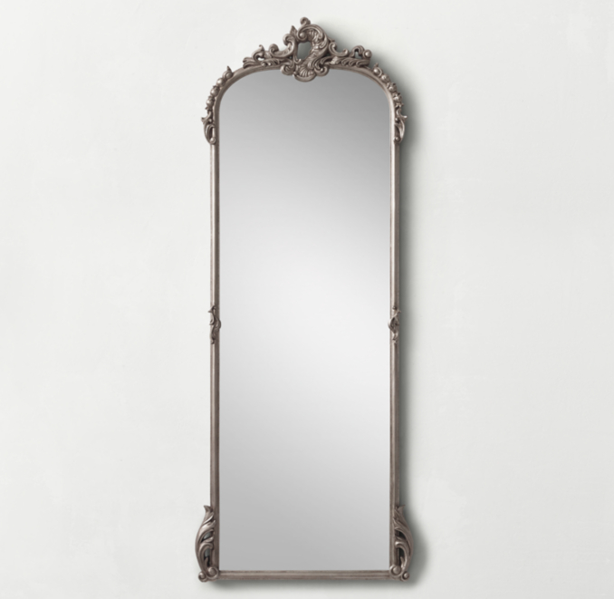 Front view of Antiqued Carved Wood Full Mirror - Pewter 