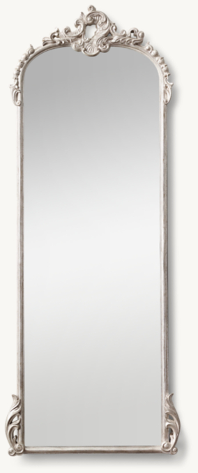 Front view of Antiqued Carved Wood Full Mirror - Silver Leaf 