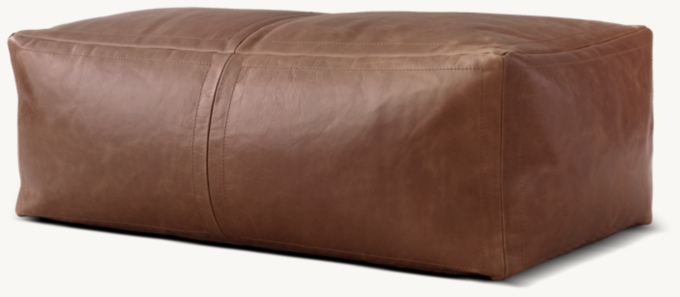 Leather Rectangular Pouf - Dark Brown