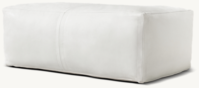 Leather Rectangular Pouf - White