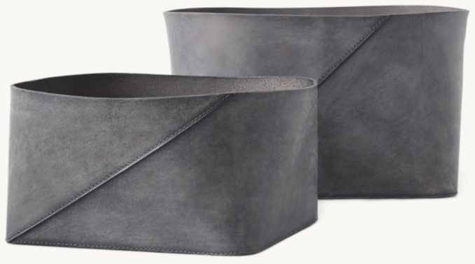 Front view of Leather Storage Tote - Dark Antique Grey 
