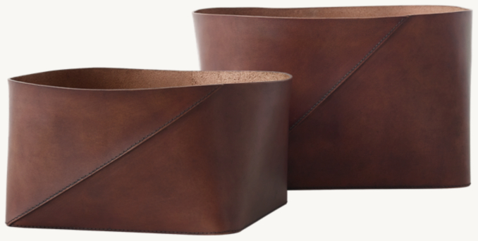 Front view of Leather Storage Tote - Soft Brown 