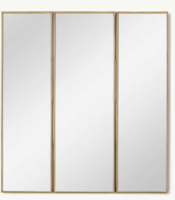 Front view of Metal-Wrapped Full Trifold Mirror - Brass 
