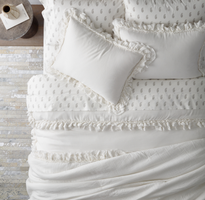 Duvet cover, shams and quilt shown in White. Sheet set shown in Grey.