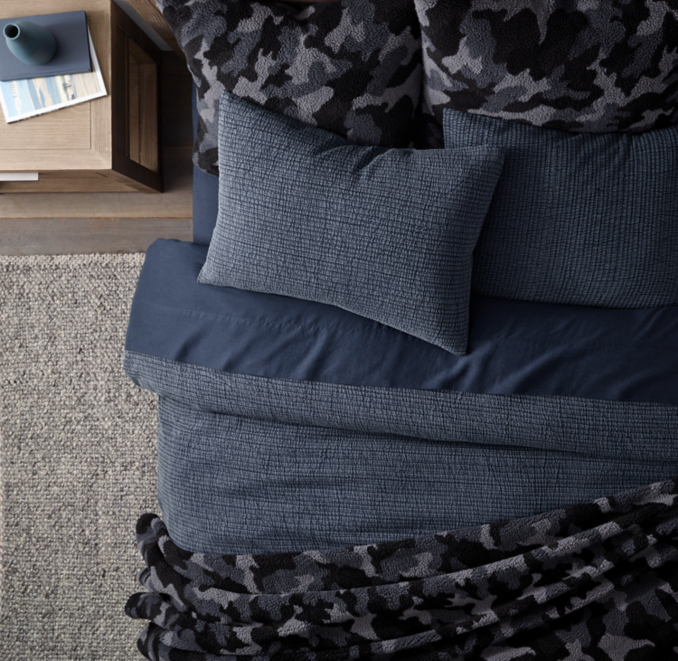 Overhead view of Garment-Washed Matelassé & Washed Cotton Gauze Bedding Collection  