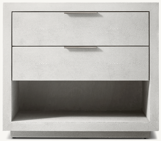 Front view of Clio Shagreen 2-Drawer Open Nightstand - Pewter 