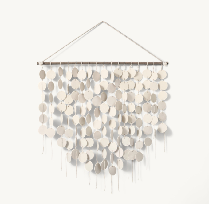 Front view of Handmade Clay Disc Wall Hanging - Natural/White 