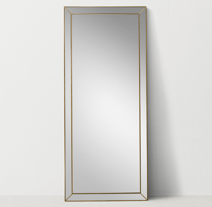 MetalTrimmed Beveled Leaner Mirror Aged Brass RH