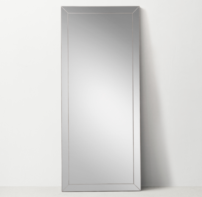 MetalTrimmed Beveled Leaner Mirror Silver Leaf RH