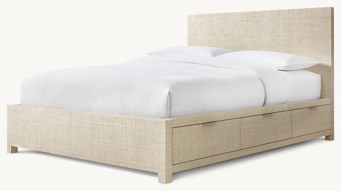 Three Quarter view of Burke Raffia Storage Bed - Pewter 