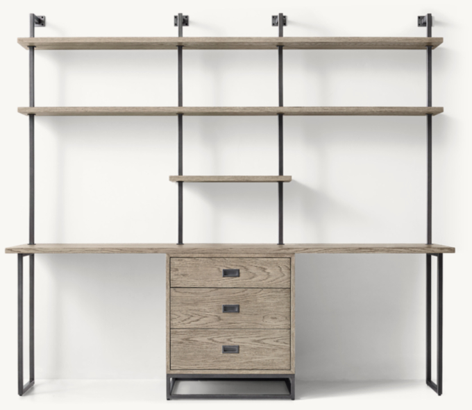 Front view of Avalon Double Desk Study Wall With Shelving 
