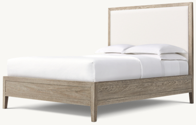 Three Quarter view of Jeune French Contemporary Upholstered Platform Bed - Brushed Grey Oak 