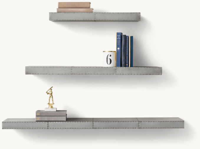 Front view of Industrial Metal-Wrapped Floating Shelf - Pewter 