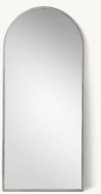 Front view of Minimalist Metal-Wrapped Arched Leaner Mirror - Pewter 