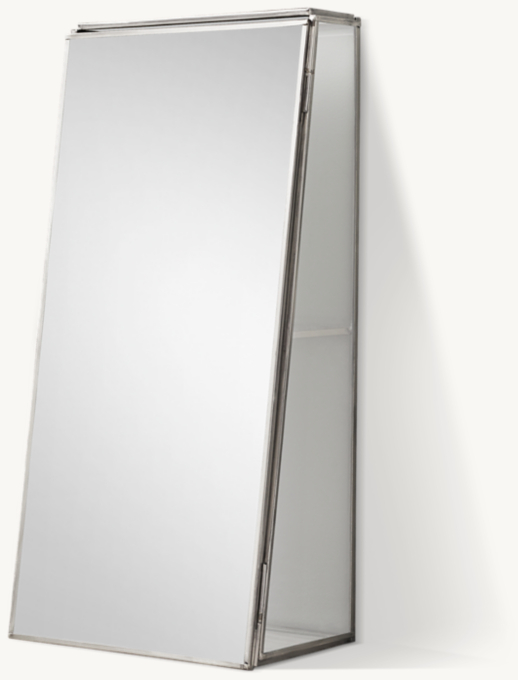 Three Quarter view of Mirrored Glass Tabletop Jewelry Box - Pewter 