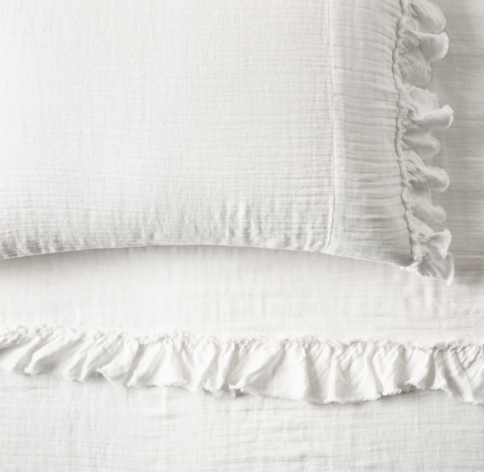 Overhead view of Ruffled Washed Cotton Gauze Pillowcase 