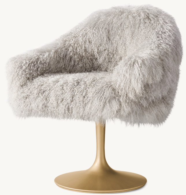 Three Quarter view of Sylvie Grey Mongolian Fur Desk Chair - Brass 