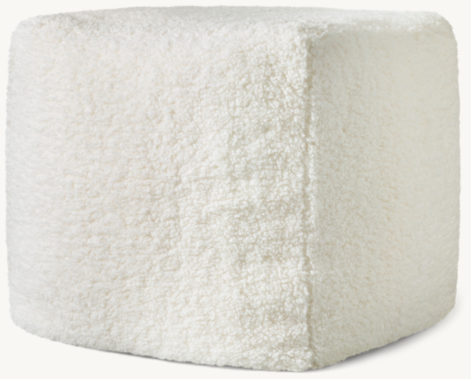 Plush Faux Shearling Square Pouf - Ivory 