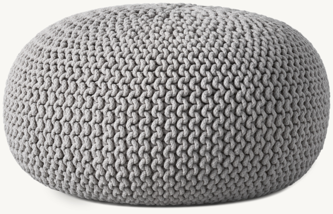 Three Quarter view of Knit Cotton Round Pouf - Dove  