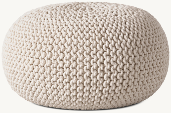 Knit Cotton Round Pouf - Natural