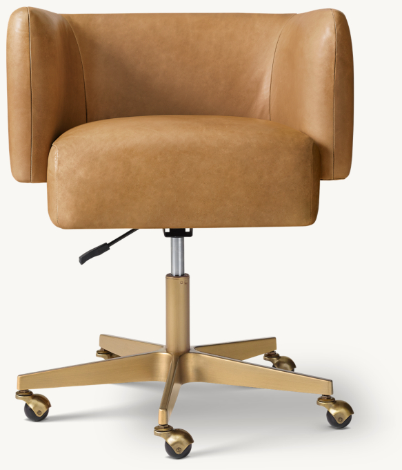 Henning Leather Desk Chair - Brass Caster Base