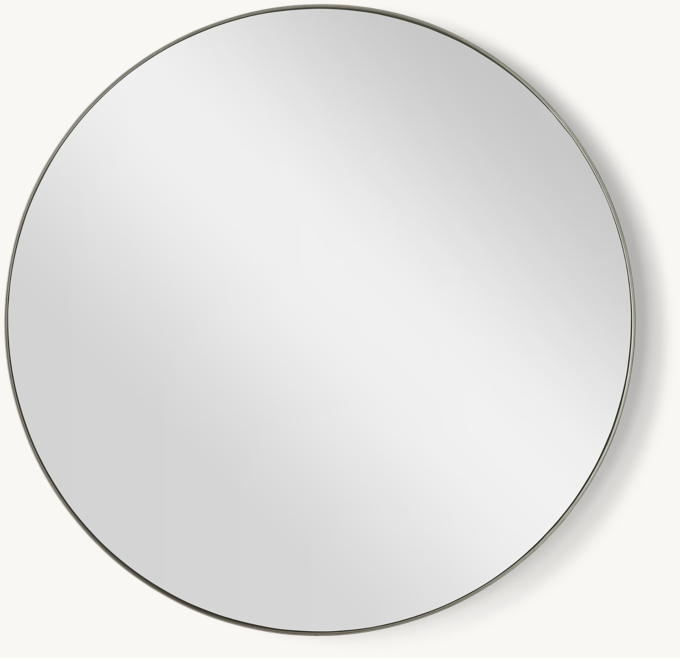 Front view of Metal-Wrapped Inset Extra-Large Round Mirror - Pewter 
